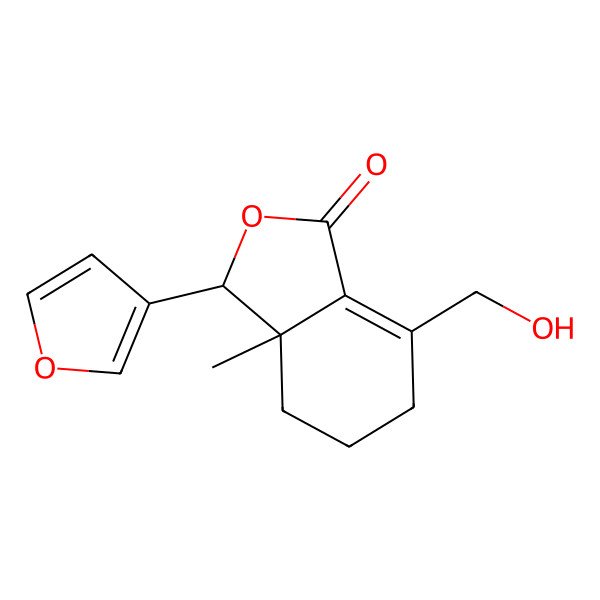 2D Structure of 3-(Furan-3-yl)-7-(hydroxymethyl)-3a-methyl-3,4,5,6-tetrahydro-2-benzofuran-1-one