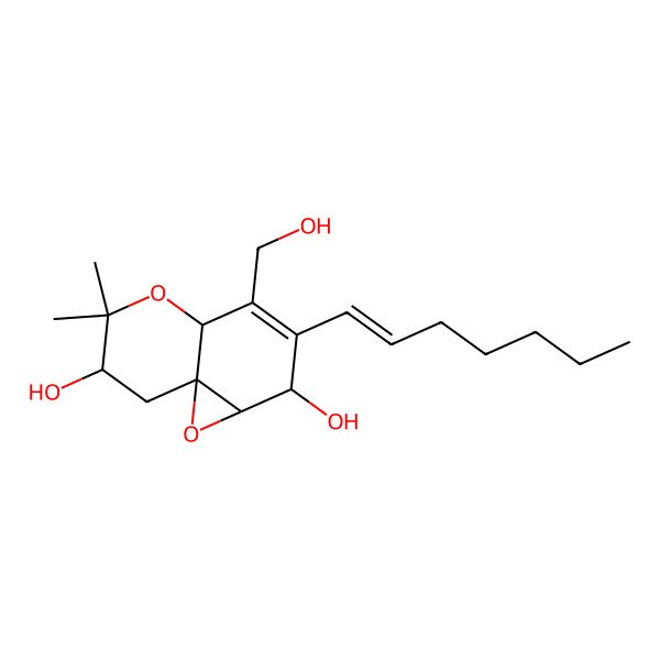 2D Structure of 3-hept-1-enyl-4-(hydroxymethyl)-6,6-dimethyl-2,4a,7,8-tetrahydro-1aH-oxireno[2,3-e]chromene-2,7-diol