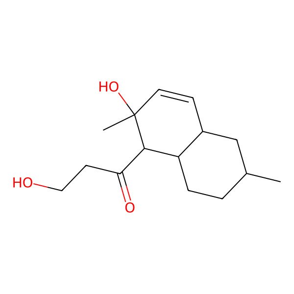 2D Structure of 3-hydroxy-1-(2-hydroxy-2,6-dimethyl-4a,5,6,7,8,8a-hexahydro-1H-naphthalen-1-yl)propan-1-one