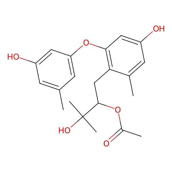 2D Structure of [3-Hydroxy-1-[4-hydroxy-2-(3-hydroxy-5-methylphenoxy)-6-methylphenyl]-3-methylbutan-2-yl] acetate
