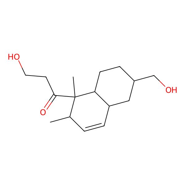 2D Structure of 3-hydroxy-1-[6-(hydroxymethyl)-1,2-dimethyl-4a,5,6,7,8,8a-hexahydro-2H-naphthalen-1-yl]propan-1-one