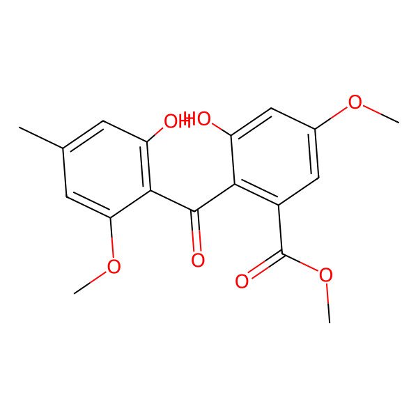 2D Structure of 3-Hydroxy-2-(2-hydroxy-6-methoxy-4-methylbenzoyl)-5-methoxy-benzoic acid methyl ester