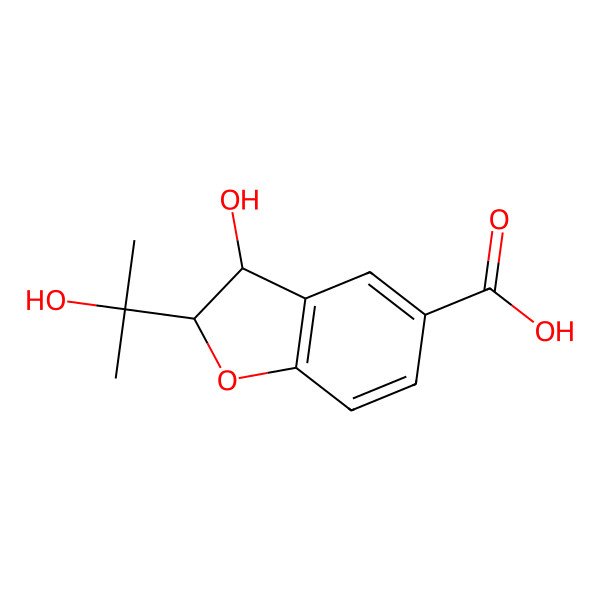 2D Structure of 3-Hydroxy-2-(2-hydroxypropan-2-yl)-2,3-dihydro-1-benzofuran-5-carboxylic acid