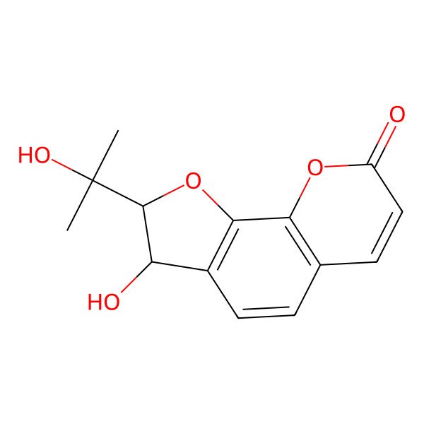 2D Structure of 3-Hydroxy-2-(2-hydroxypropan-2-yl)-2,3-dihydrofuro[3,2-h]chromen-8-one