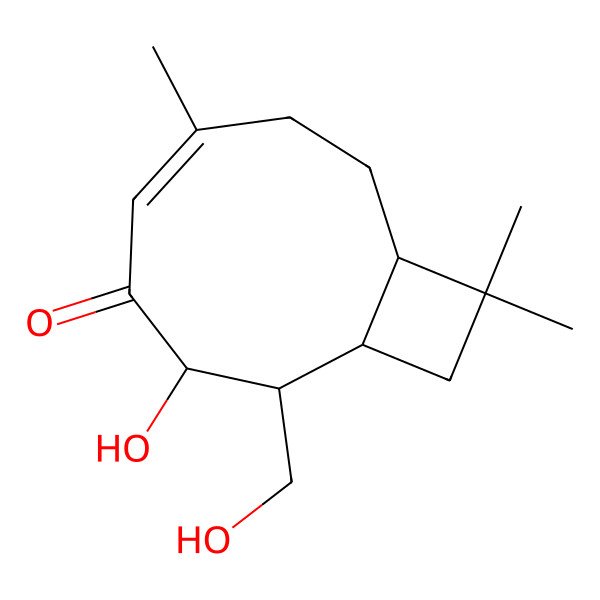 2D Structure of 3-Hydroxy-2-(hydroxymethyl)-6,10,10-trimethylbicyclo[7.2.0]undec-5-en-4-one