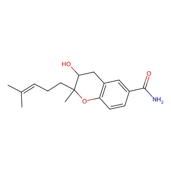 2D Structure of 3-Hydroxy-2-methyl-2-(4-methylpent-3-enyl)-3,4-dihydrochromene-6-carboxamide