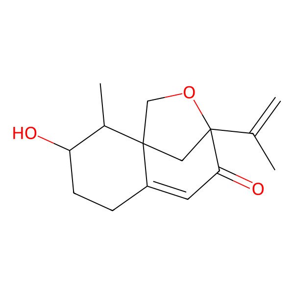 2D Structure of 3-Hydroxy-2-methyl-9-prop-1-en-2-yl-10-oxatricyclo[7.2.1.01,6]dodec-6-en-8-one