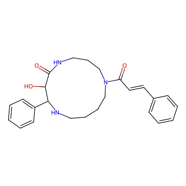 2D Structure of 3-Hydroxy-2-phenyl-9-(3-phenylprop-2-enoyl)-1,5,9-triazacyclotridecan-4-one