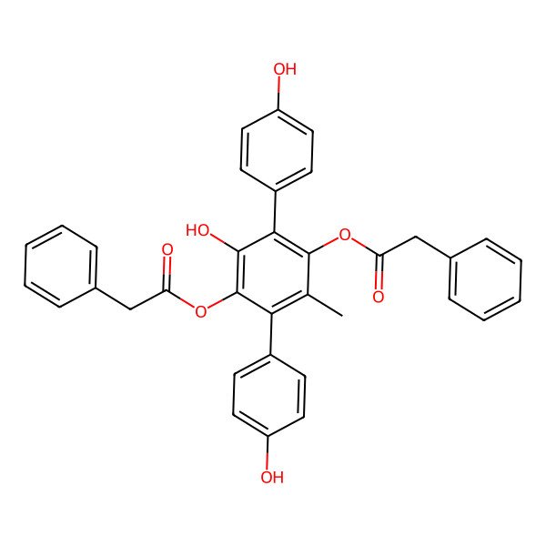2D Structure of [3-Hydroxy-2,5-bis(4-hydroxyphenyl)-6-methyl-4-(2-phenylacetyl)oxyphenyl] 2-phenylacetate