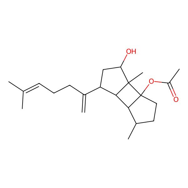 2D Structure of [3-Hydroxy-2,8-dimethyl-5-(6-methylhepta-1,5-dien-2-yl)-1-tricyclo[5.3.0.02,6]decanyl] acetate