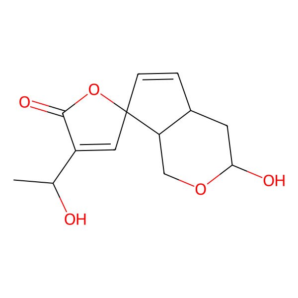 2D Structure of 3-hydroxy-3'-(1-hydroxyethyl)spiro[3,4,4a,7a-tetrahydro-1H-cyclopenta[c]pyran-7,5'-furan]-2'-one