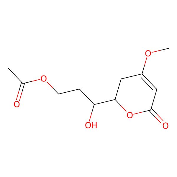 2D Structure of [3-Hydroxy-3-(4-methoxy-6-oxo-2,3-dihydropyran-2-yl)propyl] acetate