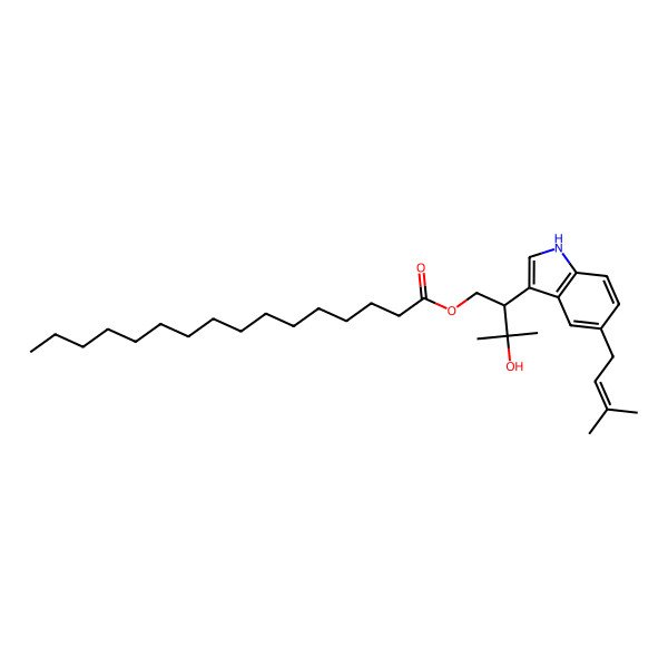 2D Structure of [3-hydroxy-3-methyl-2-[5-(3-methylbut-2-enyl)-1H-indol-3-yl]butyl] hexadecanoate