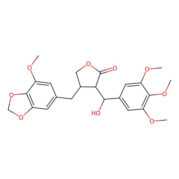 2D Structure of 3-[Hydroxy-(3,4,5-trimethoxyphenyl)methyl]-4-[(7-methoxy-1,3-benzodioxol-5-yl)methyl]oxolan-2-one