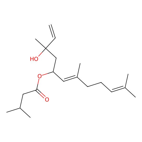2D Structure of (3-Hydroxy-3,7,11-trimethyldodeca-1,6,10-trien-5-yl) 3-methylbutanoate 2D Structure of (3-Hydroxy-3,7,11-trimethyldodeca-1,6,10-trien-5-yl) 3-methylbutanoate