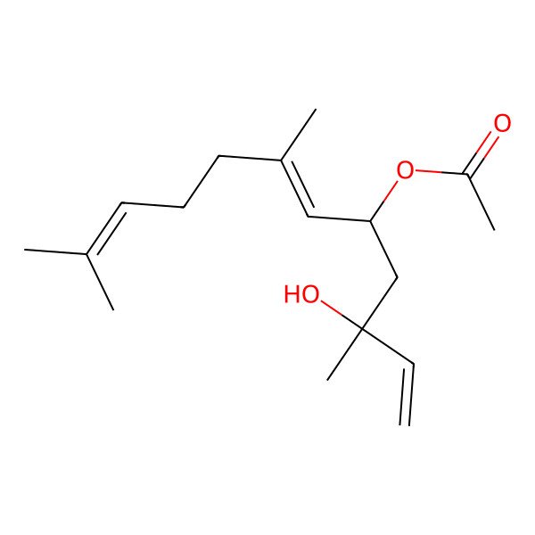 2D Structure of (3-Hydroxy-3,7,11-trimethyldodeca-1,6,10-trien-5-yl) acetate 2D Structure of (3-Hydroxy-3,7,11-trimethyldodeca-1,6,10-trien-5-yl) acetate
