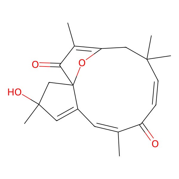 2D Structure of 3-Hydroxy-3,7,11,11,14-pentamethyl-16-oxatricyclo[11.2.1.01,5]hexadeca-4,6,9,13-tetraene-8,15-dione