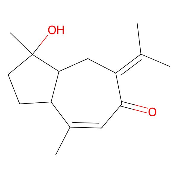 2D Structure of 3-Hydroxy-3,8-dimethyl-5-(propan-2-ylidene)-1,2,3,3a,4,5,6,8a-octahydroazulen-6-one