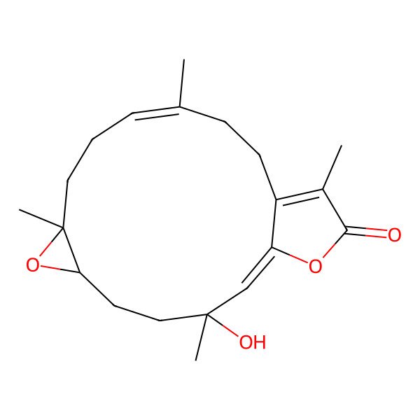 2D Structure of 3-Hydroxy-3,8,12,16-tetramethyl-7,18-dioxatricyclo[13.3.0.06,8]octadeca-1,11,15-trien-17-one