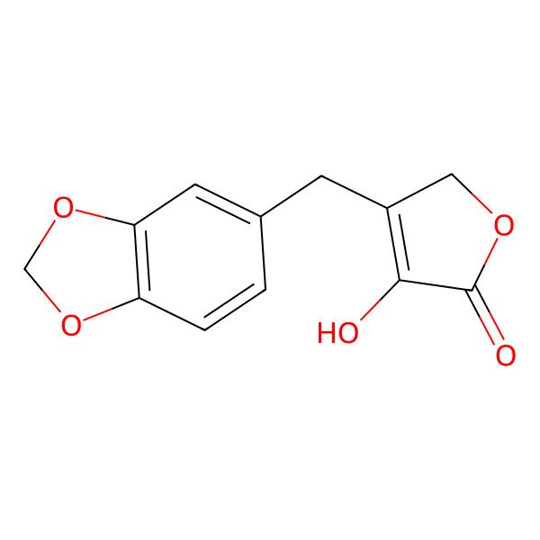 2D Structure of 3-Hydroxy-4-(1,3-benzodioxole-5-ylmethyl)furan-2(5H)-one