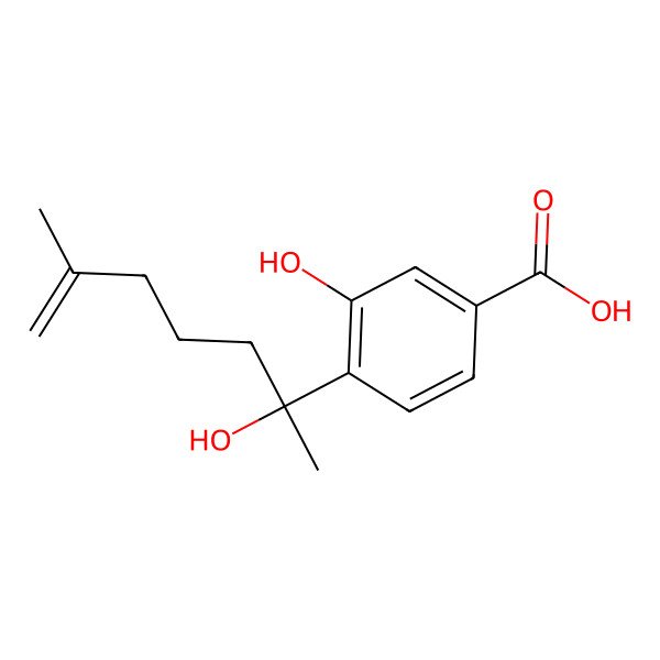 2D Structure of 3-Hydroxy-4-(2-hydroxy-6-methylhept-6-en-2-yl)benzoic acid