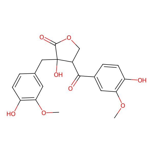 2D Structure of 3-Hydroxy-4-(4-hydroxy-3-methoxybenzoyl)-3-[(4-hydroxy-3-methoxyphenyl)methyl]oxolan-2-one