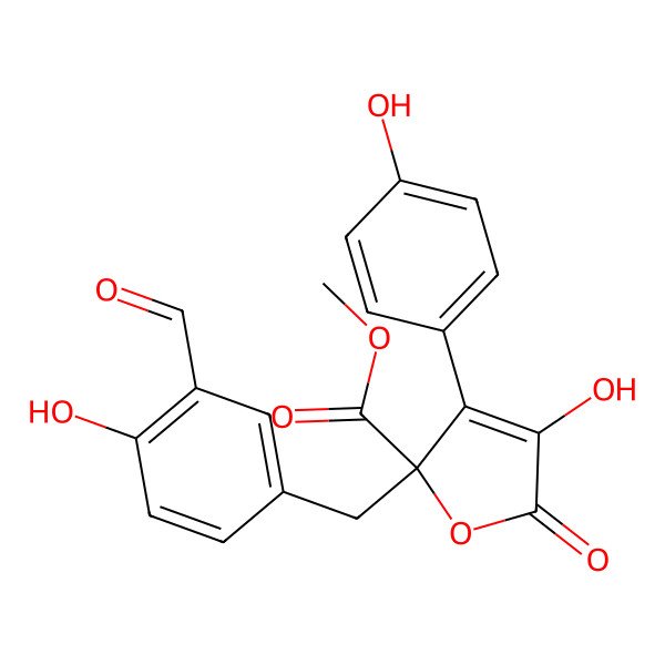 2D Structure of 3-Hydroxy-4-(4-hydroxyphenyl)-5-methoxycarbonyl-5-(4-hydroxy-3-formylbenzyl)-2,5-dihydro-2-furanone