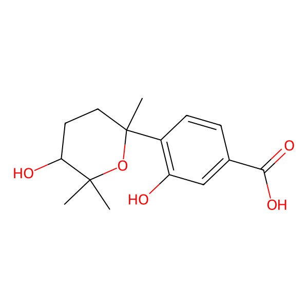 2D Structure of 3-Hydroxy-4-(5-hydroxy-2,6,6-trimethyloxan-2-yl)benzoic acid