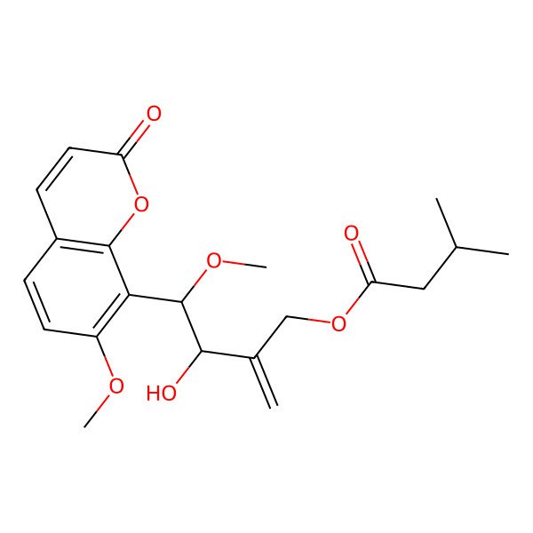2D Structure of [3-Hydroxy-4-methoxy-4-(7-methoxy-2-oxochromen-8-yl)-2-methylidenebutyl] 3-methylbutanoate