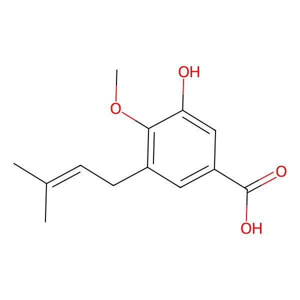 2D Structure of 3-Hydroxy-4-methoxy-5-(3-methylbut-2-enyl)benzoic acid