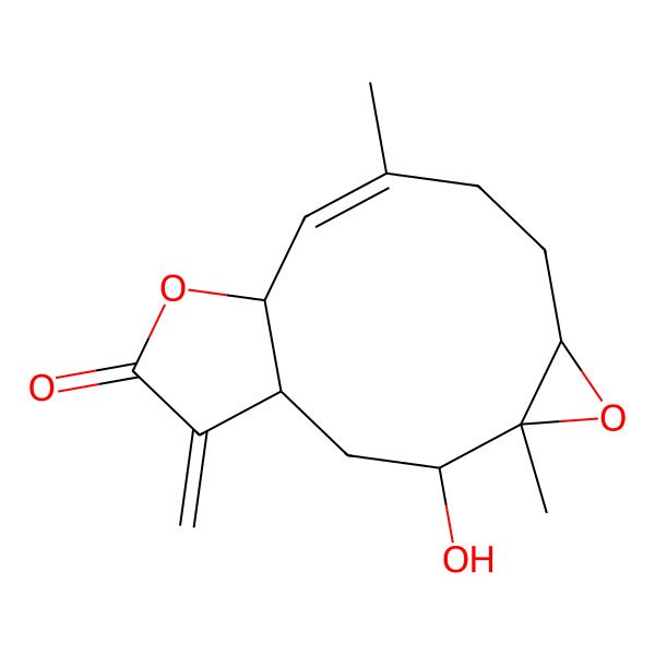 2D Structure of 3-Hydroxy-4,9-dimethyl-14-methylidene-5,12-dioxatricyclo[9.3.0.04,6]tetradec-9-en-13-one