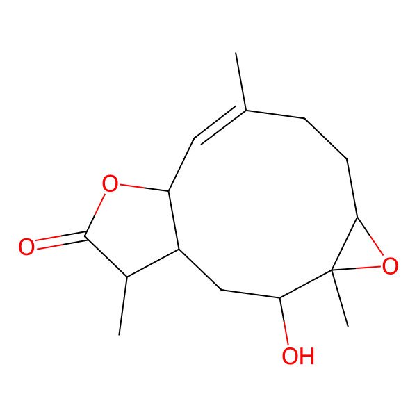2D Structure of 3-Hydroxy-4,9,14-trimethyl-5,12-dioxatricyclo[9.3.0.04,6]tetradec-9-en-13-one