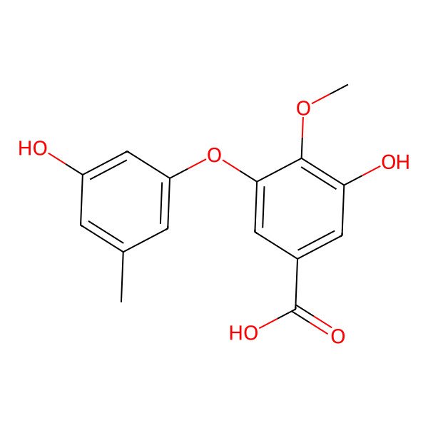 2D Structure of 3-Hydroxy-5-(3-hydroxy-5-methylphenoxy)-4-methoxybenzoic acid