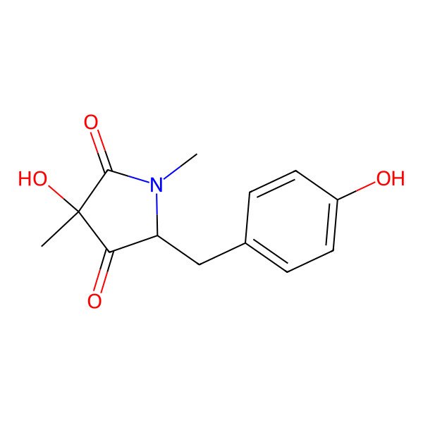2D Structure of 3-Hydroxy-5-[(4-hydroxyphenyl)methyl]-1,3-dimethylpyrrolidine-2,4-dione