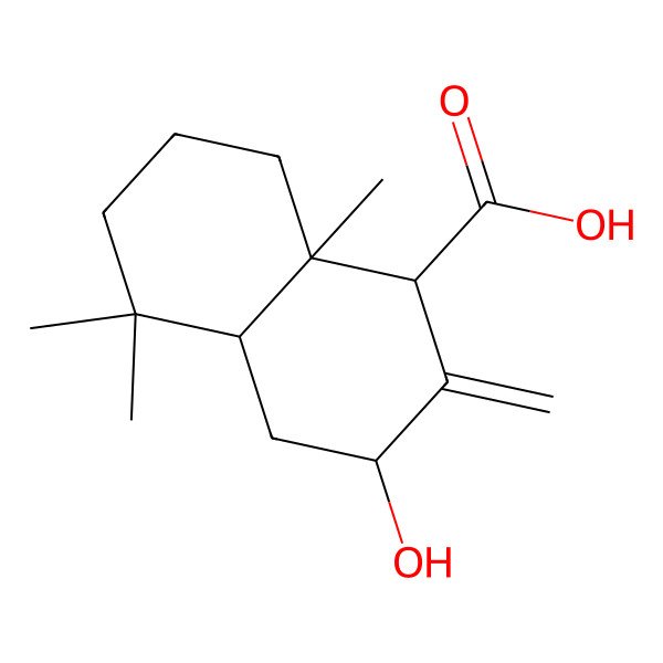 2D Structure of 3-hydroxy-5,5,8a-trimethyl-2-methylidene-3,4,4a,6,7,8-hexahydro-1H-naphthalene-1-carboxylic acid
