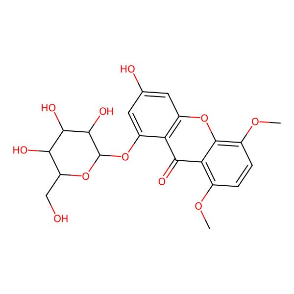 2D Structure of 3-Hydroxy-5,8-dimethoxy-1-[3,4,5-trihydroxy-6-(hydroxymethyl)oxan-2-yl]oxyxanthen-9-one