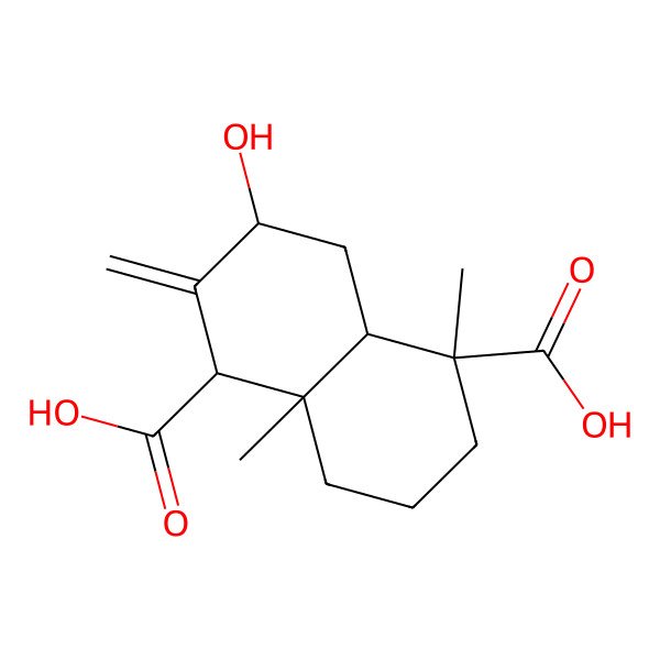 2D Structure of 3-hydroxy-5,8a-dimethyl-2-methylidene-3,4,4a,6,7,8-hexahydro-1H-naphthalene-1,5-dicarboxylic acid