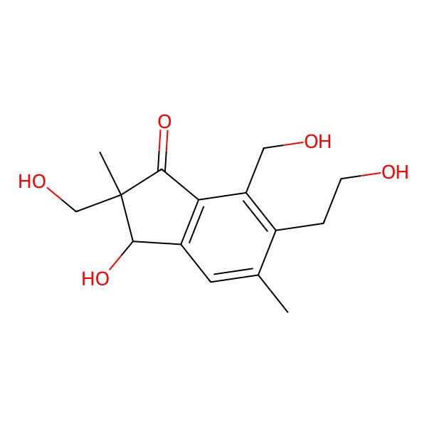 2D Structure of 3-hydroxy-6-(2-hydroxyethyl)-2,7-bis(hydroxymethyl)-2,5-dimethyl-3H-inden-1-one