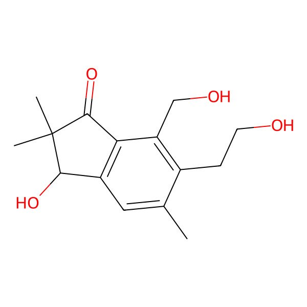 2D Structure of 3-hydroxy-6-(2-hydroxyethyl)-7-(hydroxymethyl)-2,2,5-trimethyl-3H-inden-1-one