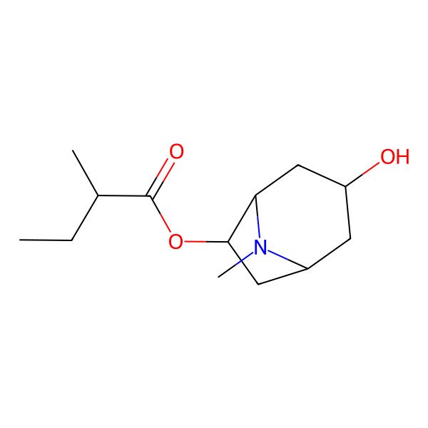 2D Structure of 3-Hydroxy-6-(2-methylbutyryloxy) tropane