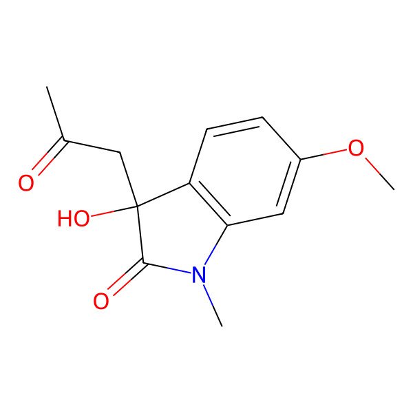 2D Structure of 3-hydroxy-6-methoxy-3-(2-oxopropyl)-N-methyl-2-oxindole