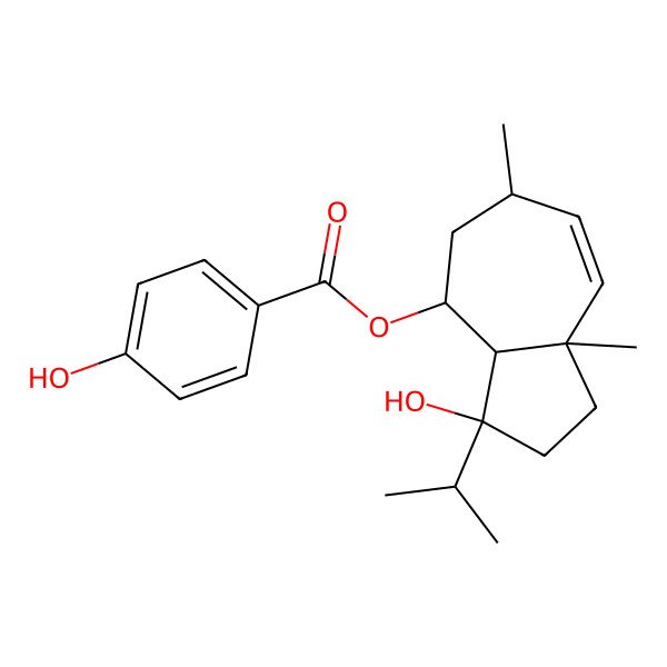 2D Structure of (3-Hydroxy-6,8a-dimethyl-3-propan-2-yl-1,2,3a,4,5,6-hexahydroazulen-4-yl) 4-hydroxybenzoate 2D Structure of (3-Hydroxy-6,8a-dimethyl-3-propan-2-yl-1,2,3a,4,5,6-hexahydroazulen-4-yl) 4-hydroxybenzoate