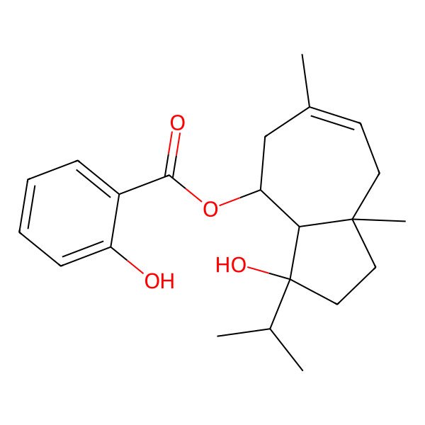 2D Structure of (3-Hydroxy-6,8a-dimethyl-3-propan-2-yl-1,2,3a,4,5,8-hexahydroazulen-4-yl) 2-hydroxybenzoate 2D Structure of (3-Hydroxy-6,8a-dimethyl-3-propan-2-yl-1,2,3a,4,5,8-hexahydroazulen-4-yl) 2-hydroxybenzoate