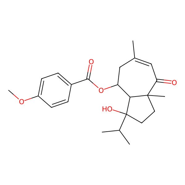 2D Structure of (3-hydroxy-6,8a-dimethyl-8-oxo-3-propan-2-yl-2,3a,4,5-tetrahydro-1H-azulen-4-yl) 4-methoxybenzoate