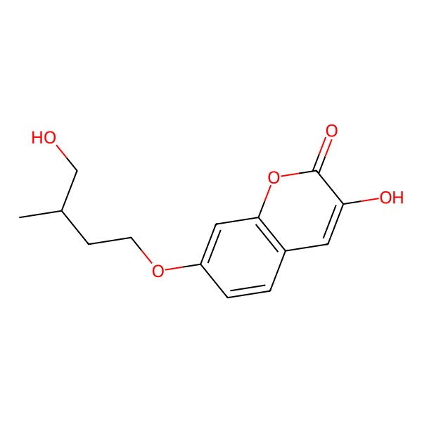 2D Structure of 3-hydroxy-7-[(3S)-4-hydroxy-3-methylbutoxy]chromen-2-one
