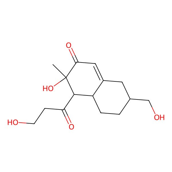 2D Structure of 3-Hydroxy-7-(hydroxymethyl)-4-(3-hydroxypropanoyl)-3-methyl-4,4a,5,6,7,8-hexahydronaphthalen-2-one