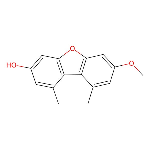 2D Structure of 3-Hydroxy-7-methoxy-1,9-dimethyldibenzofuran