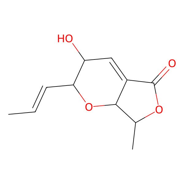 2D Structure of 3-Hydroxy-7-methyl-2-prop-1-enyl-2,3,7,7a-tetrahydrofuro[3,4-b]pyran-5-one