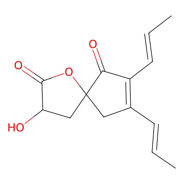 2D Structure of 3-Hydroxy-7,8-bis(prop-1-enyl)-1-oxaspiro[4.4]non-7-ene-2,9-dione
