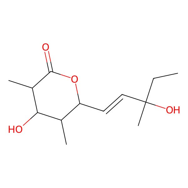 2D Structure of 3-hydroxy-8-((E)-10-hydroxy-10-methylpentenyl)-2,4-dimethyltetrahydropyranone